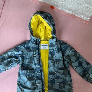 Like NEW! Old Navy Blue Dinosaur Jacket with Yellow Lining